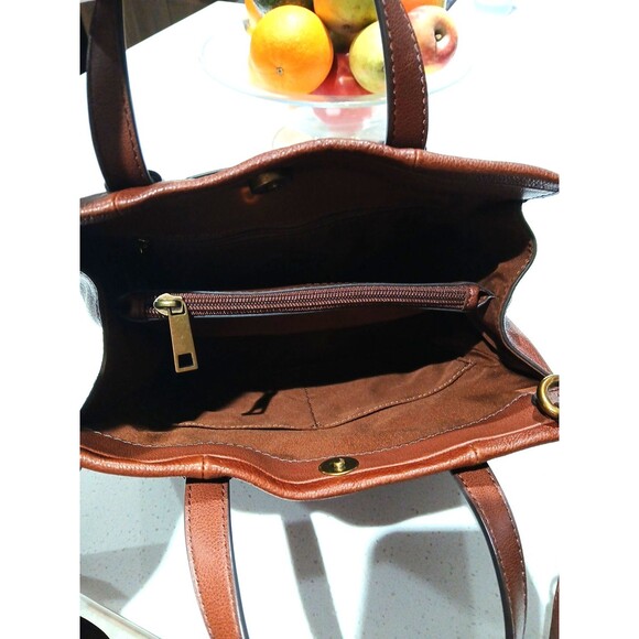 FOSSIL~ KINGSTON Satchel/Crossbody Cognac Leather Bag Logo - Picture 9 of 13